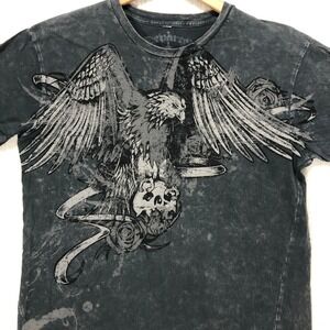 Departed Mens Acid Wash Eagle Skull Graphic T-Shirt Charcoal Grey Large